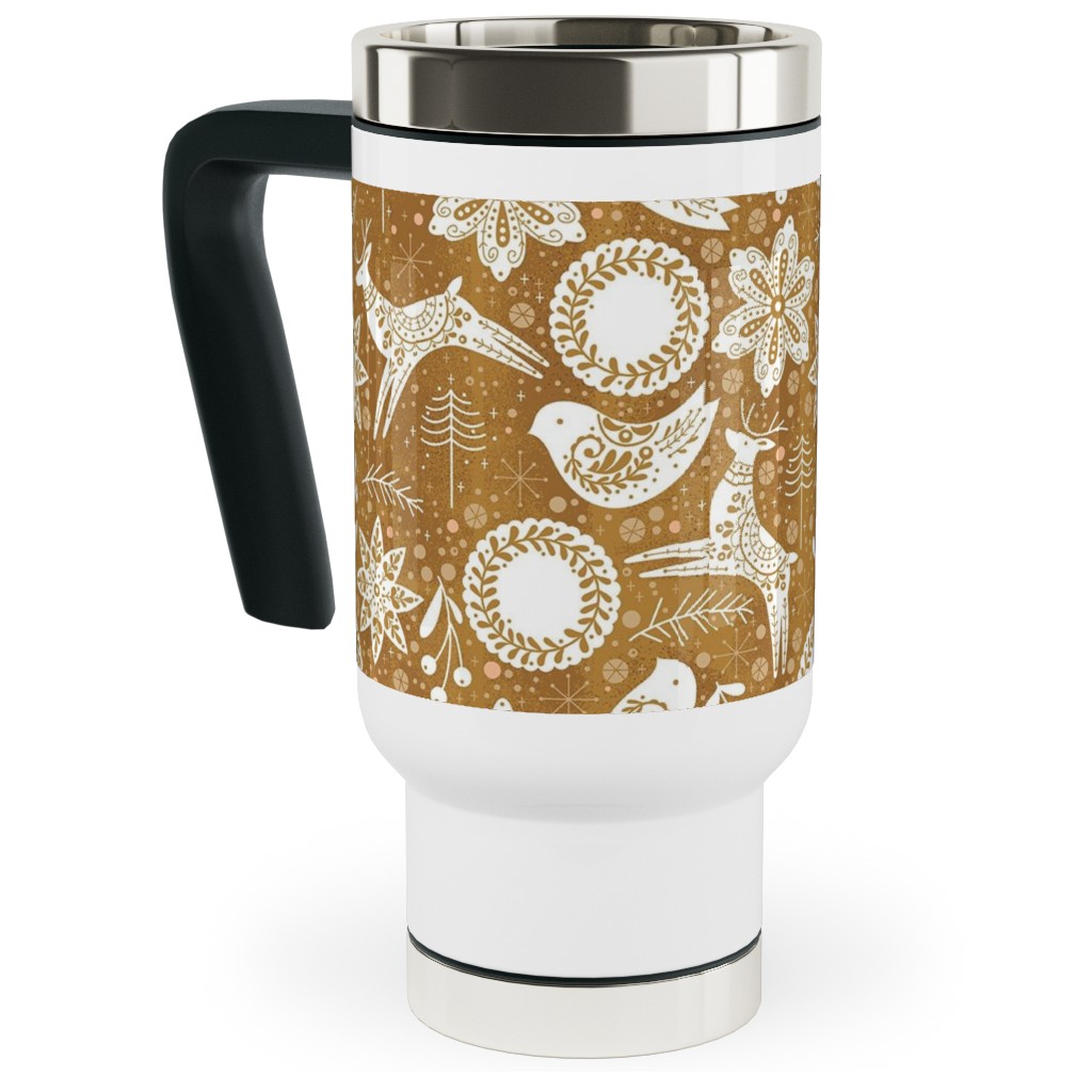 Gingerbread Forest - Brown Travel Mug with Handle, 17oz, Brown, Brown
