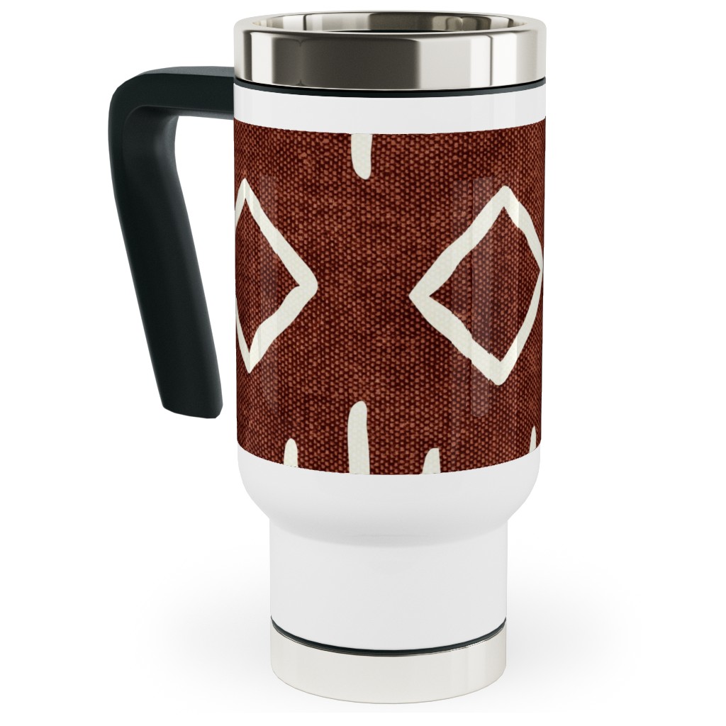 Diamond Mud Cloth Travel Mug with Handle, 17oz, Brown