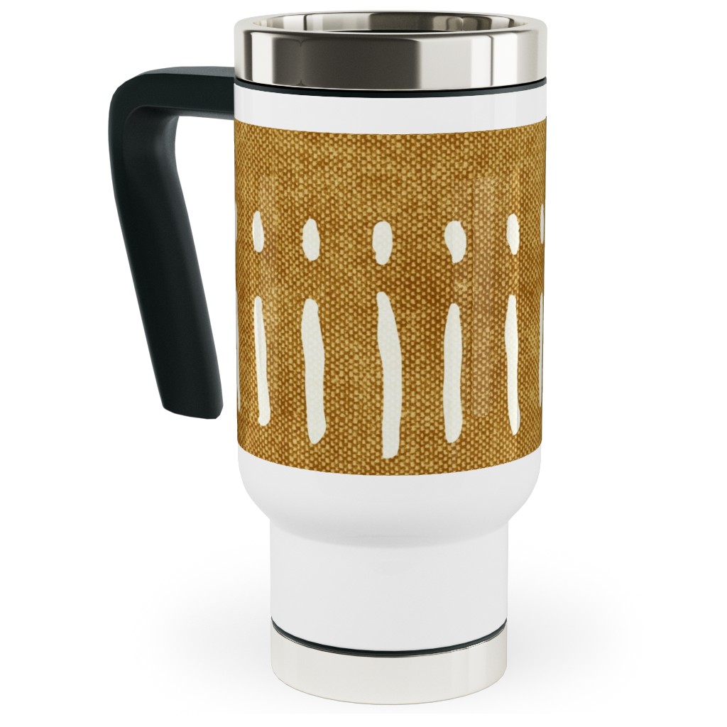 Dash Dot Stripes Travel Mug with Handle, 17oz, Yellow, Golden