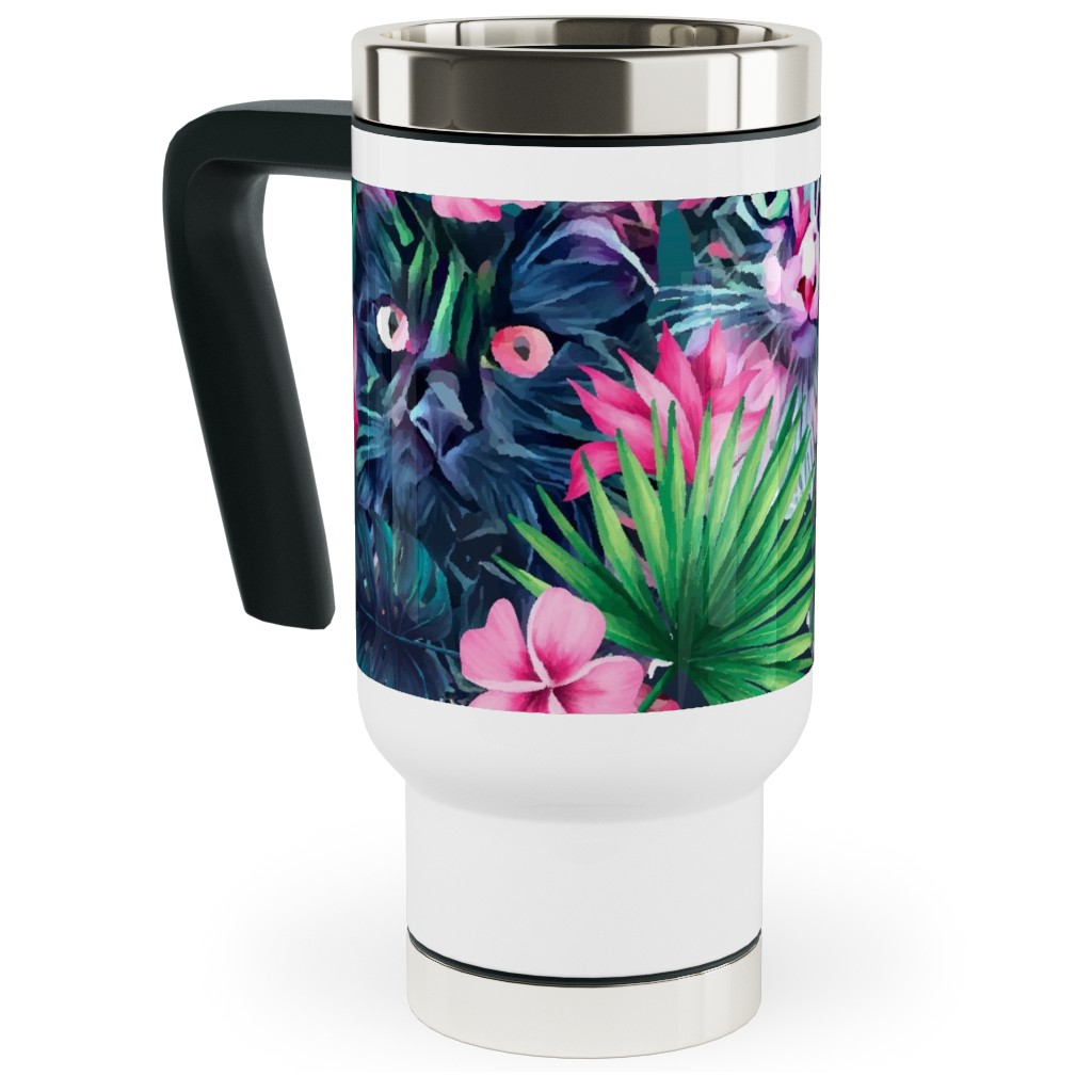 Summer Floral Cats - Multi Travel Mug with Handle, 17oz, Multicolor