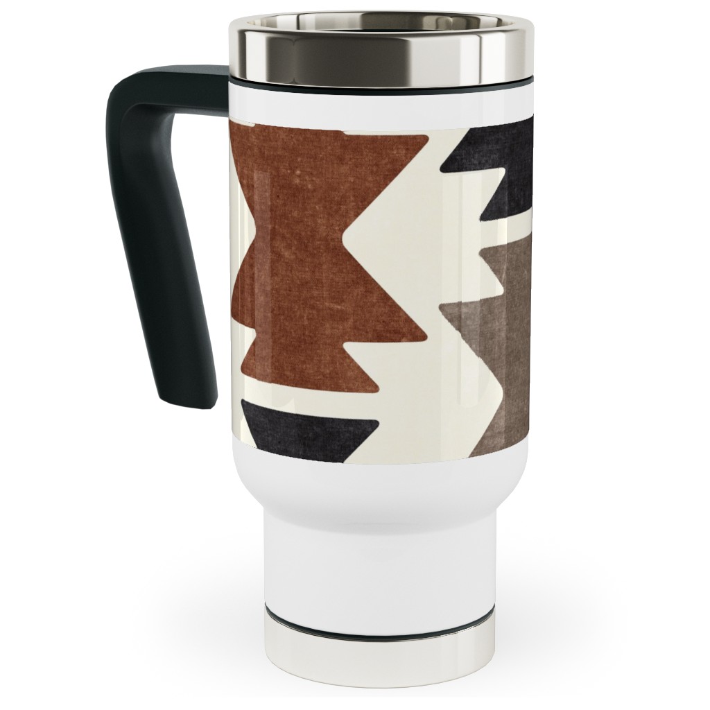Bohemian Aztec Travel Mug with Handle, 17oz, Brown, Chestnut
