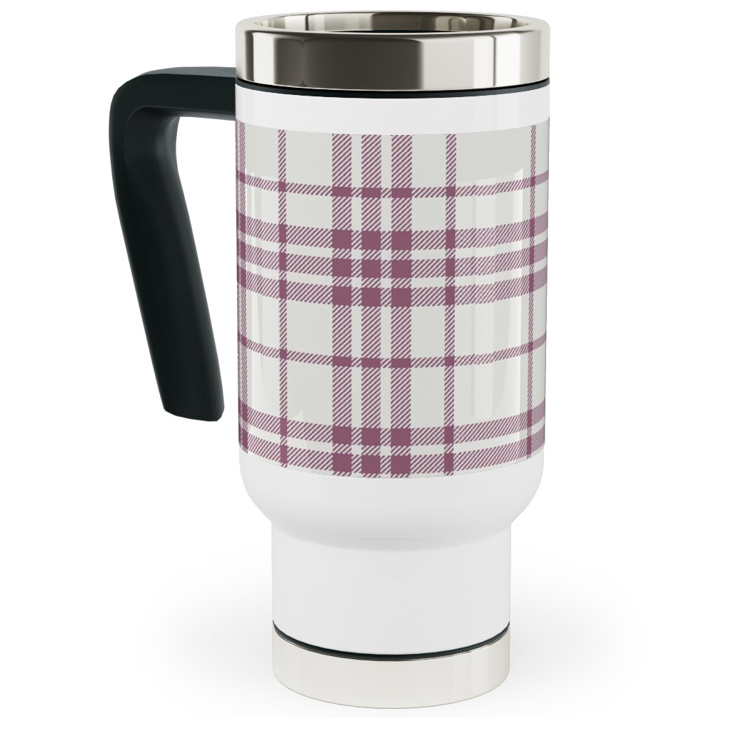 Tartan Check Travel Mug with Handle, 17oz, Purple, Pomegranate