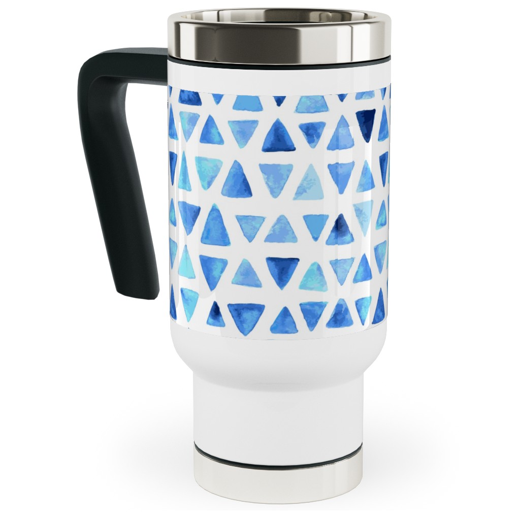 Watercolor Triangles - Blue Travel Mug with Handle, 17oz, Blue, True Blue