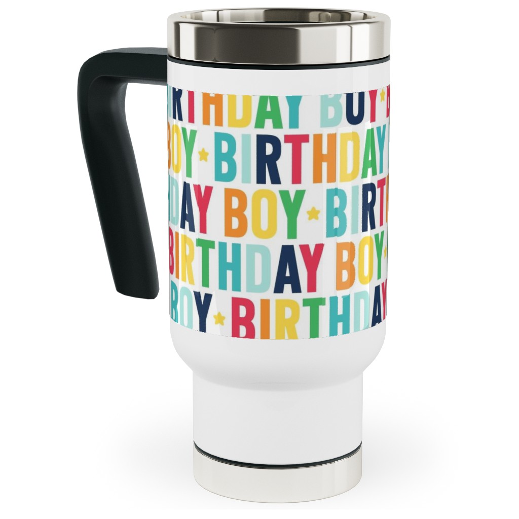 Birthday Boy - Uppercase - Rainbow Travel Mug with Handle, 17oz, Multicolor