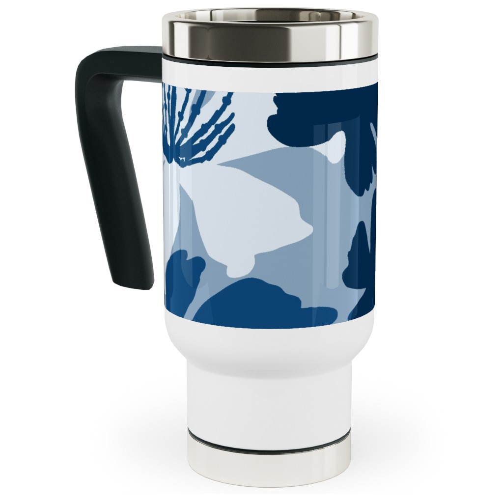 Barely Blue Floral Travel Mug with Handle, 17oz, Blue, True Blue