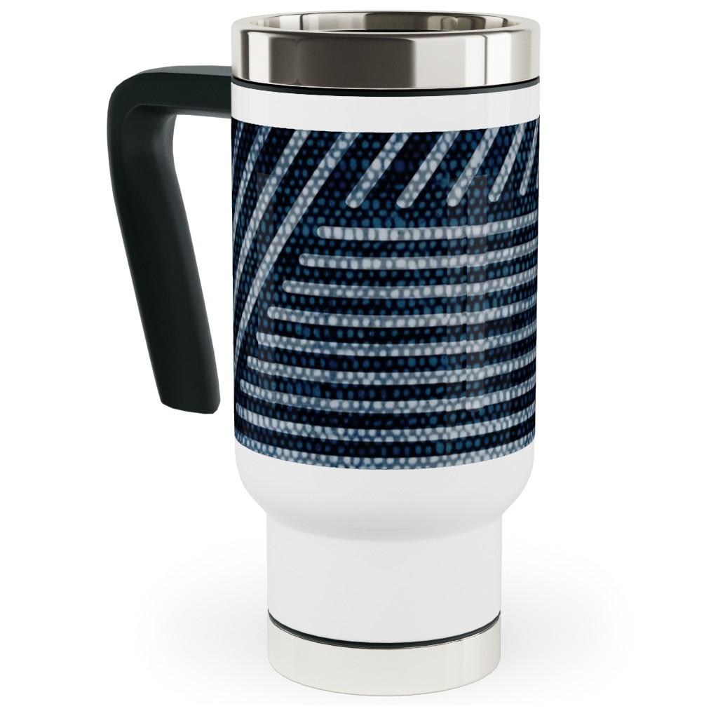 Cadence Triangles - Denim Travel Mug with Handle, 17oz, Blue, True Blue
