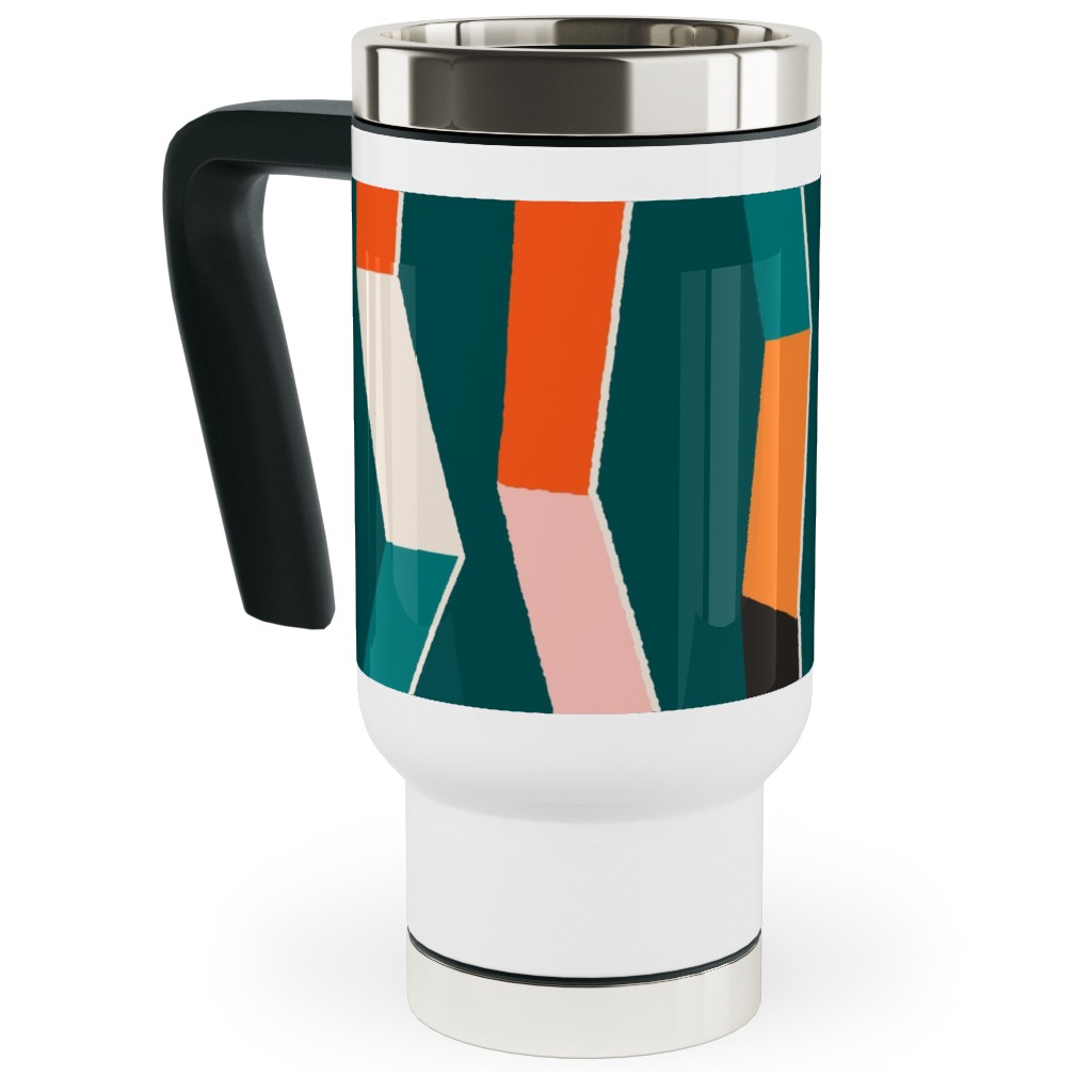 Funky - Multi on Green Travel Mug with Handle, 17oz, Multicolor
