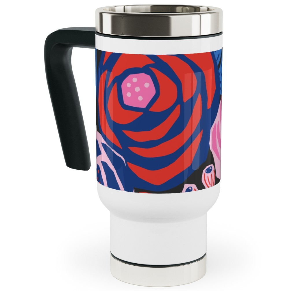 Papercut Roses Travel Mug with Handle, 17oz, Multicolor
