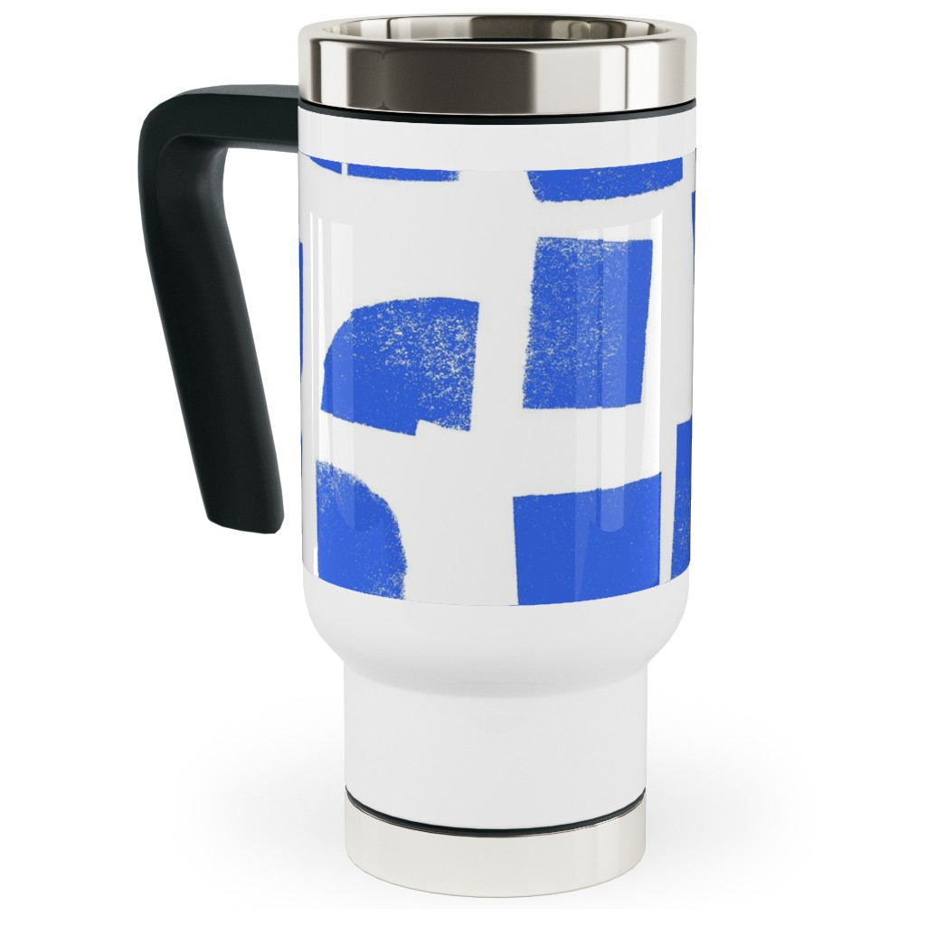 Blue Check Travel Mug with Handle, 17oz, Blue, True Blue