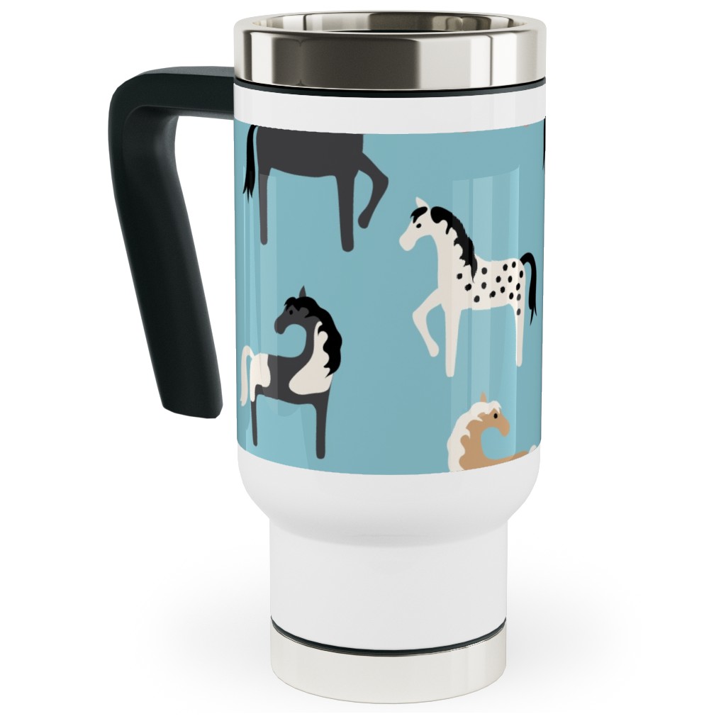 Horse Party Travel Mug with Handle, 17oz, Blue