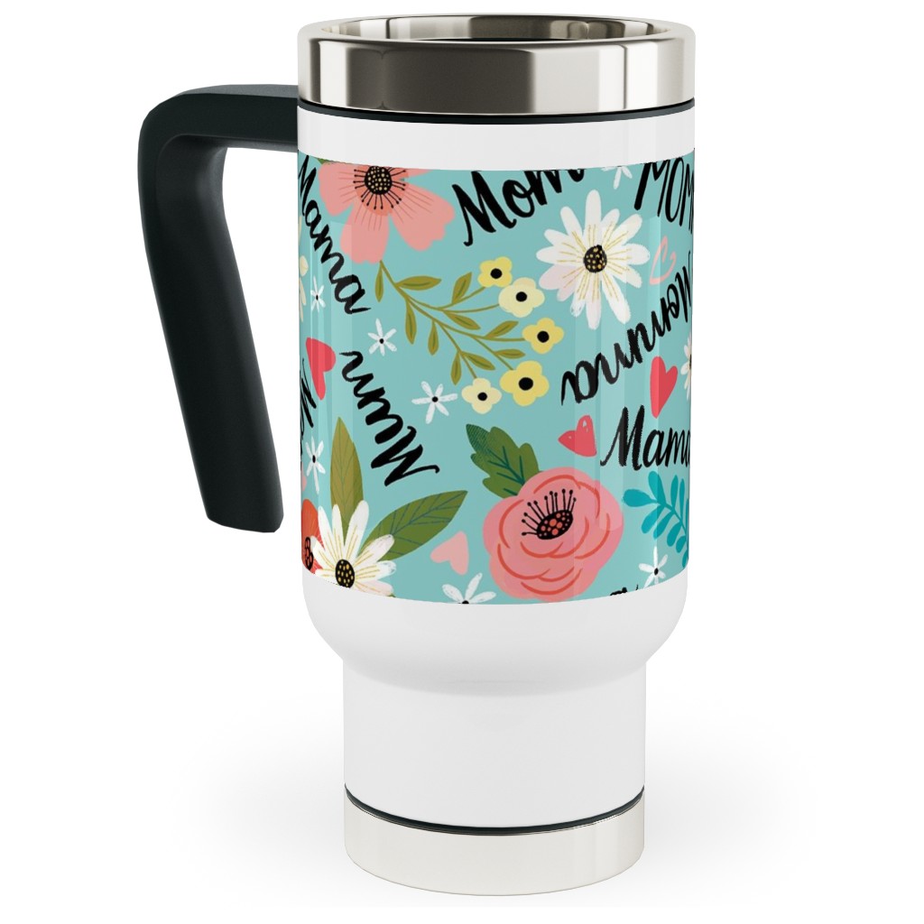 Mom's the Word - Multi Travel Mug with Handle, 17oz, Blue