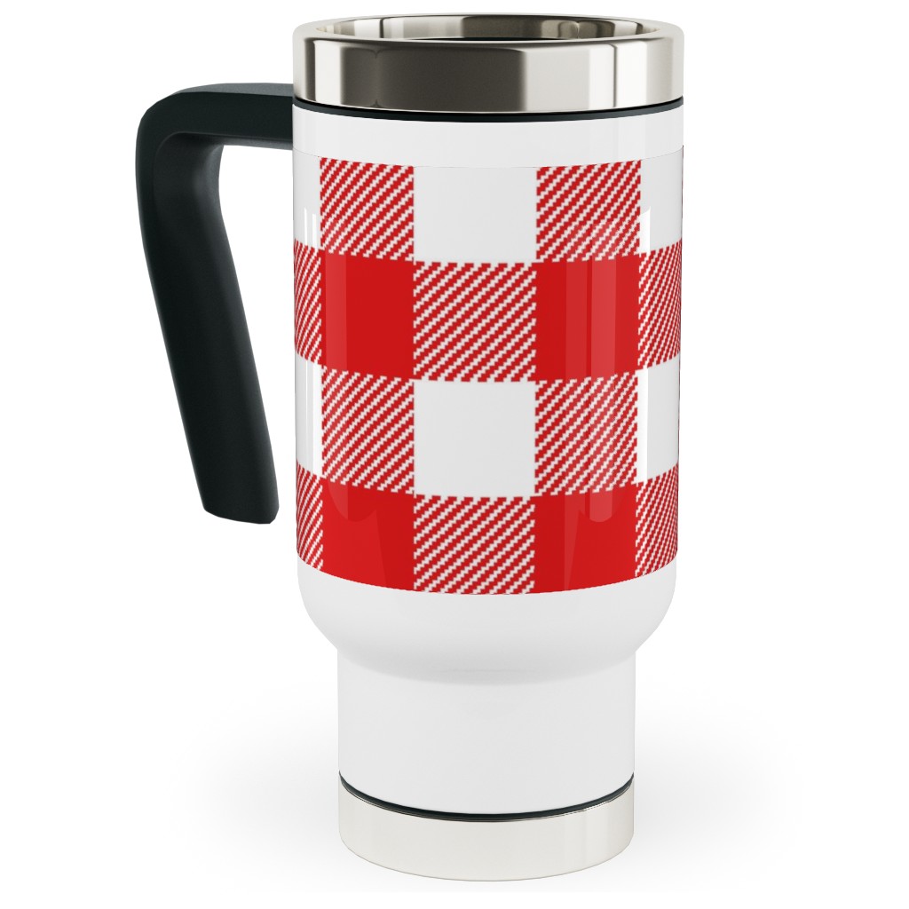 Buffalo Plaid Travel Mug with Handle, 17oz, Red