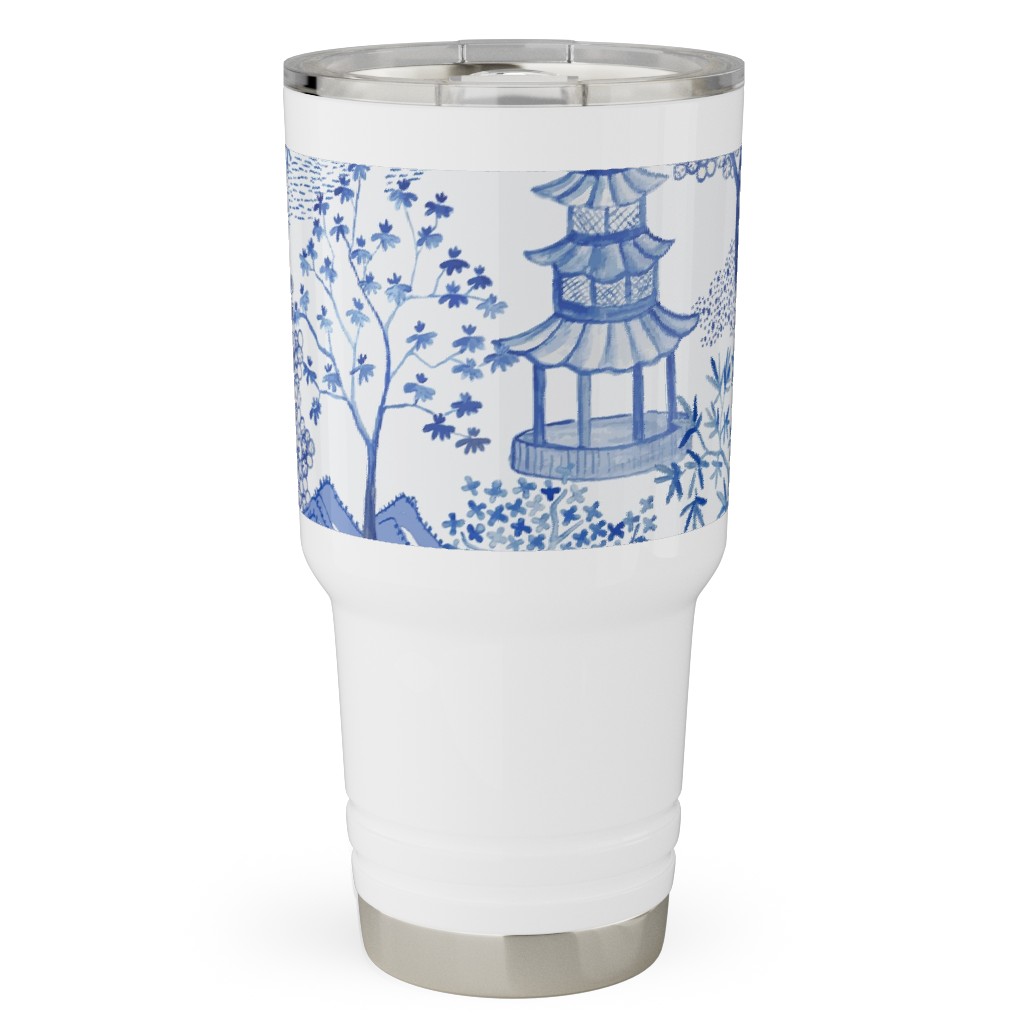 Pagoda Forest - Blue Travel Tumbler, 30oz, Blue, True Blue