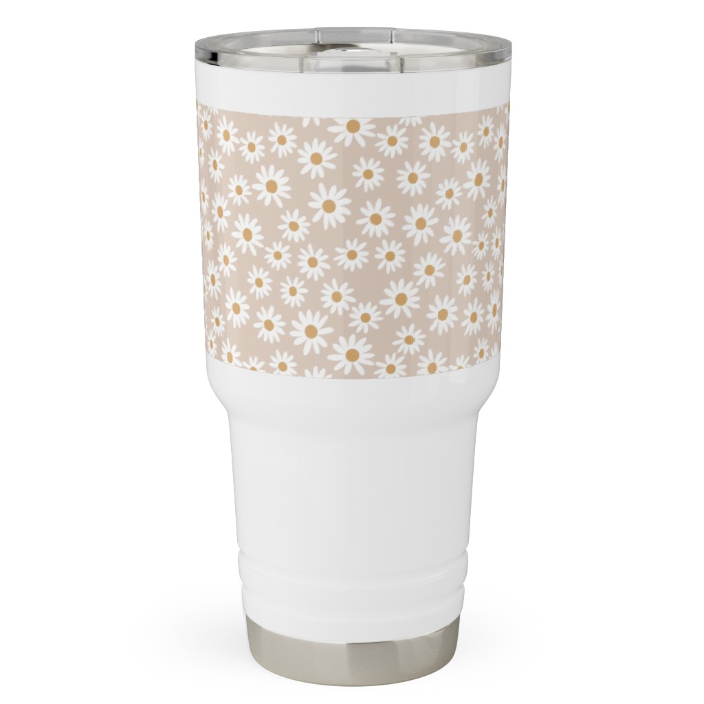 Daisy Print Travel Tumbler, 30oz, Beige