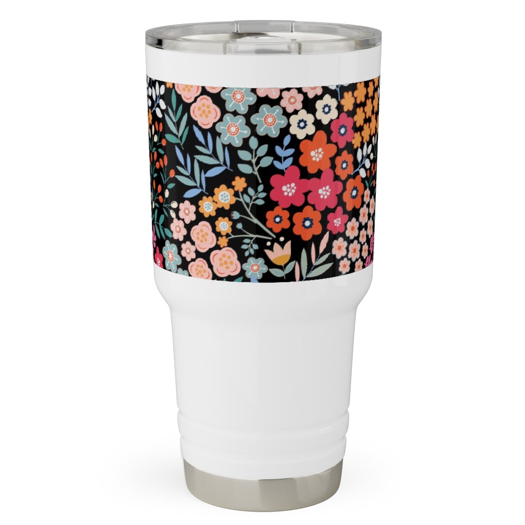 Summer Flower Travel Tumbler, 30oz, Multicolor, Rich Black