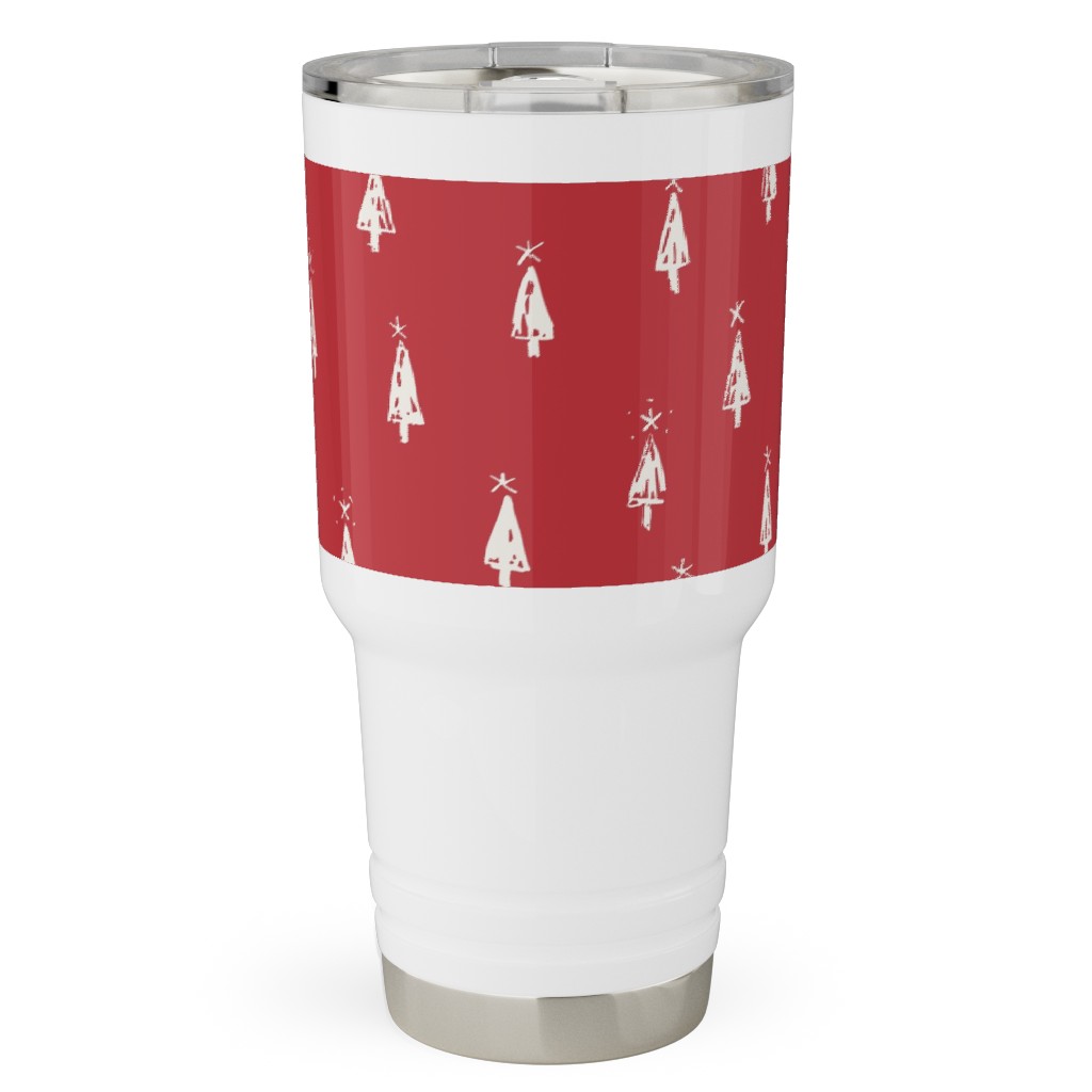 Christmas Trees on Pine Needle Travel Tumbler, 30oz, Red