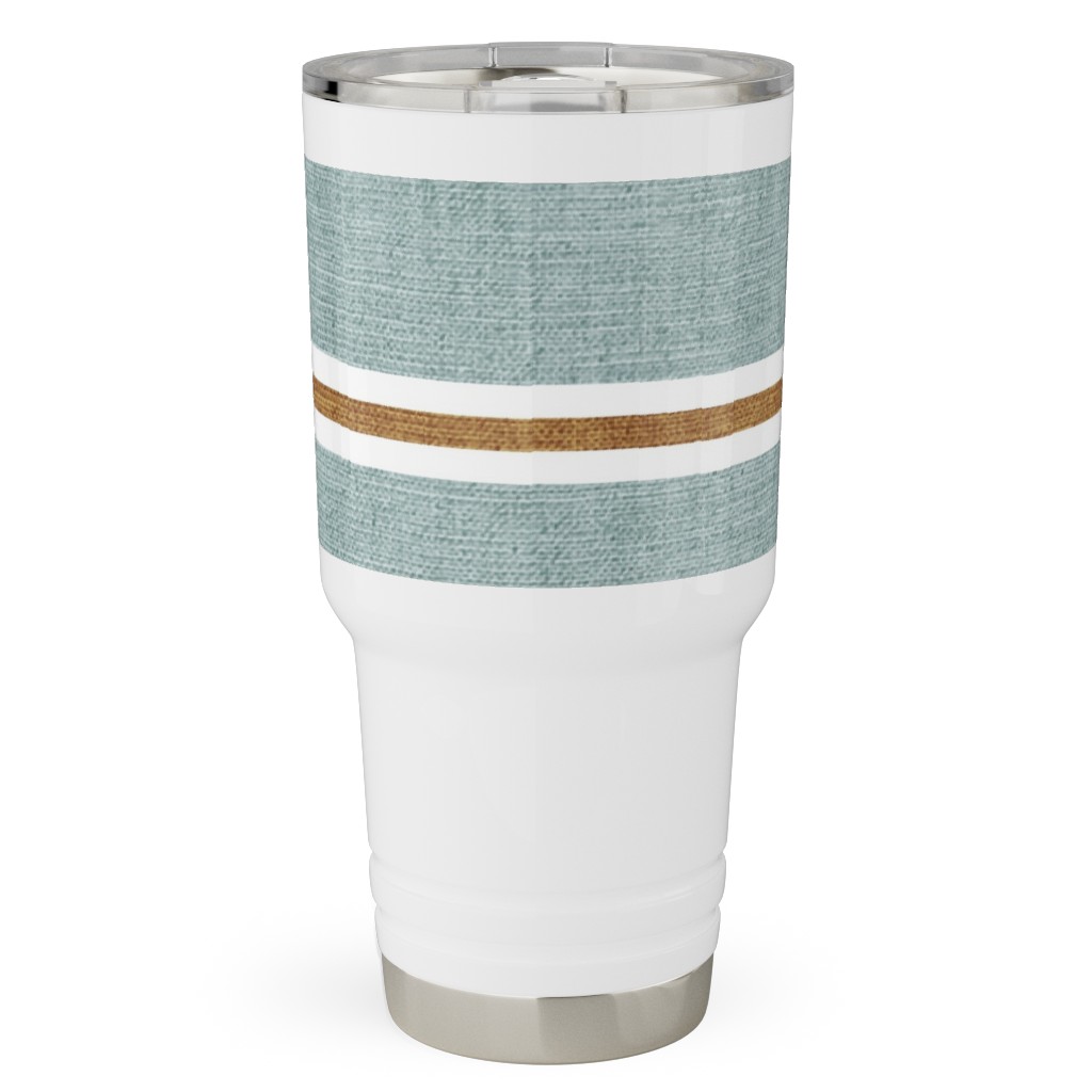 Stripes, Magnolia Flowers Coordinate - Rust on Blue Travel Tumbler, 30oz, Green