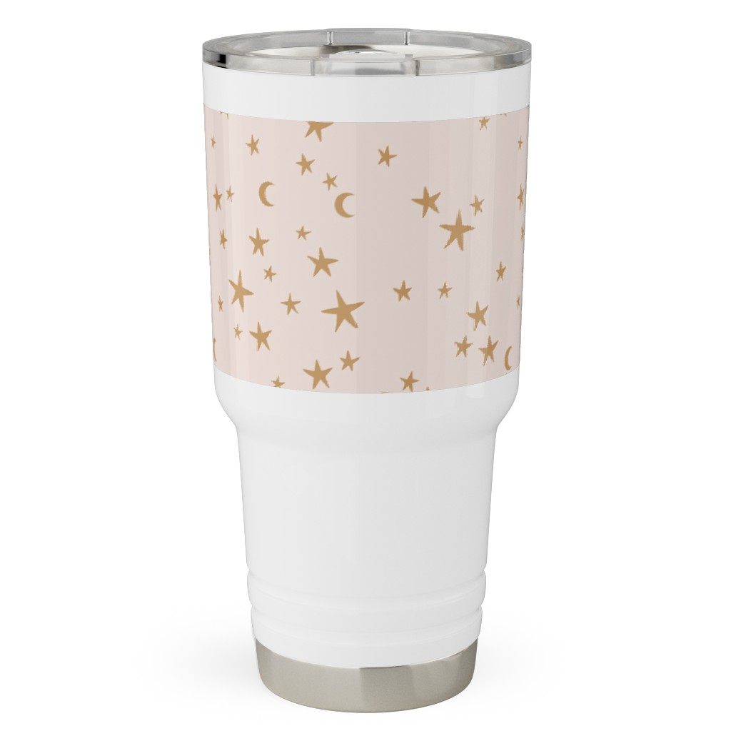 Stars & Moon - Starry Night Universe - Beige and Brown Travel Tumbler, 30oz, Pink