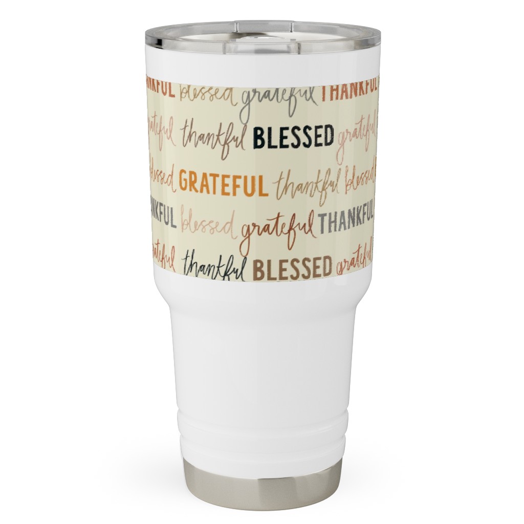Grateful Thankful Blessed - Terracotta Travel Tumbler, 30oz, Beige, Pearl
