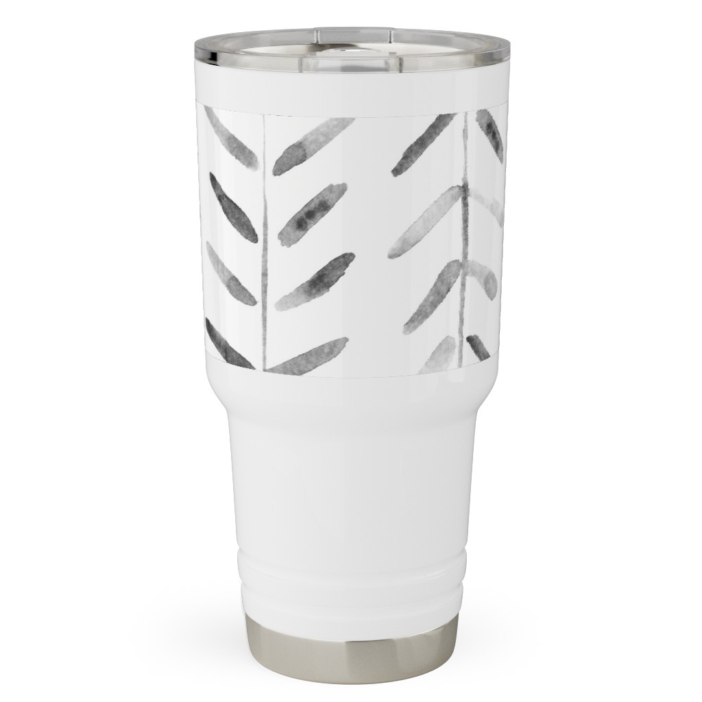 Noir Watercolor Abstract Geometrical Pattern for Modern Home Decor Bedding Nursery Painted Brush Strokes Herringbone Travel Tumbler, 30oz, White