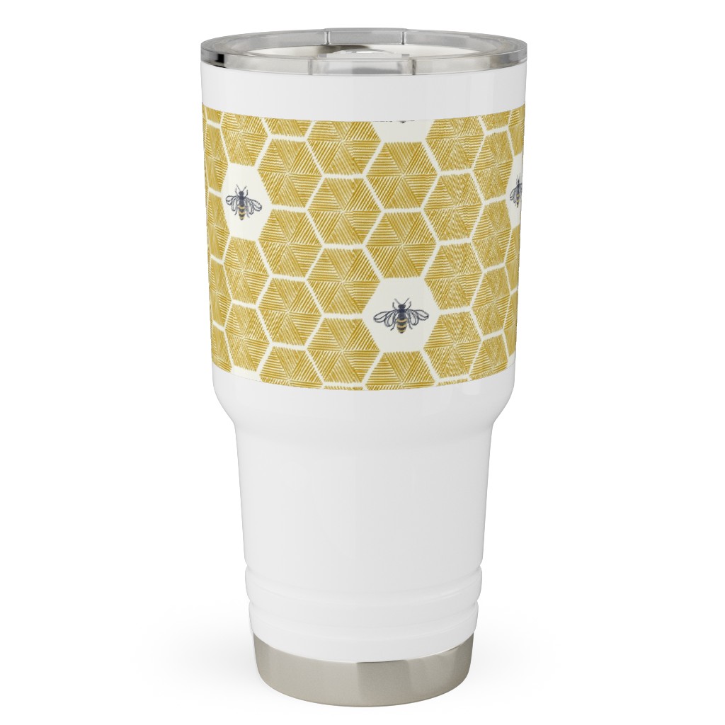Bees Stitched Honeycomb - Gold Travel Tumbler, 30oz, Yellow