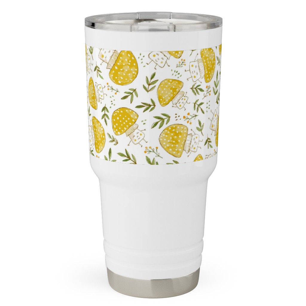 the Happiest Little Mushrooms - Yellow Travel Tumbler, 30oz, Yellow