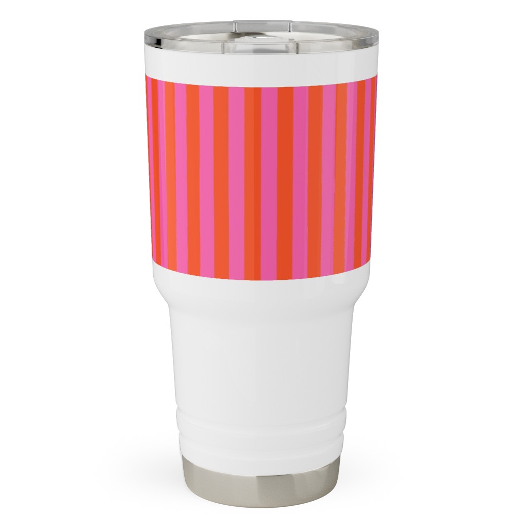 Piccadilly Pinstripes in Mod - Orange and Pink Travel Tumbler, 30oz, Pink