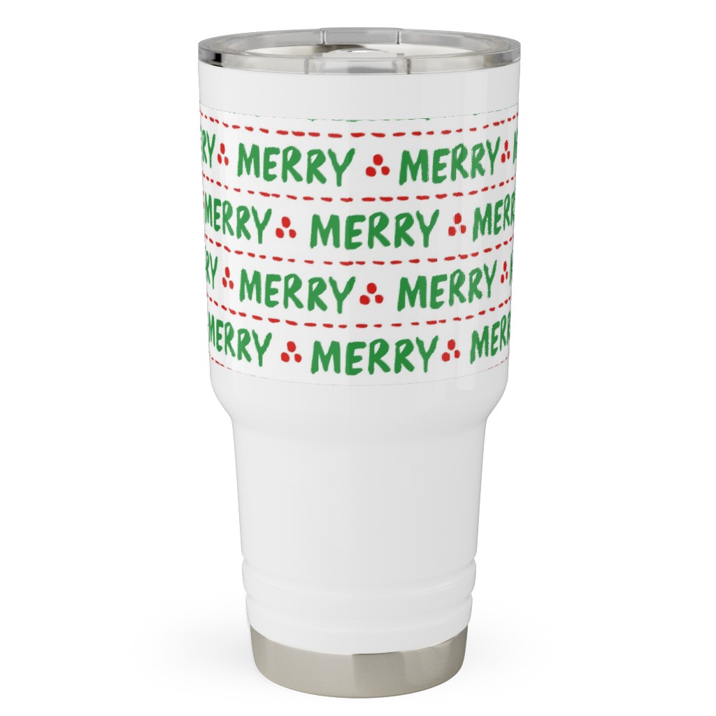 Hand Lettered Merry Travel Tumbler, 30oz, Green