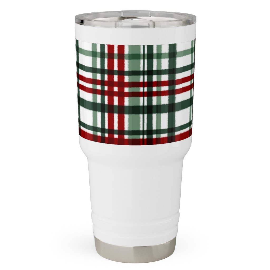 Intricate Plaid Travel Tumbler, 30oz, Green, Brown