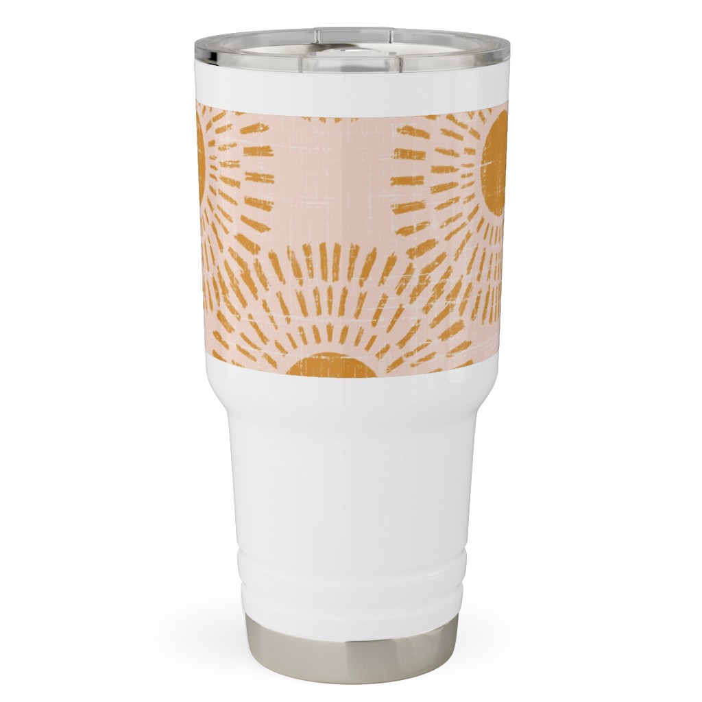 Sunburst - Pale Pink and Burnt Orange Travel Tumbler, 30oz, Pink, Bright Pink