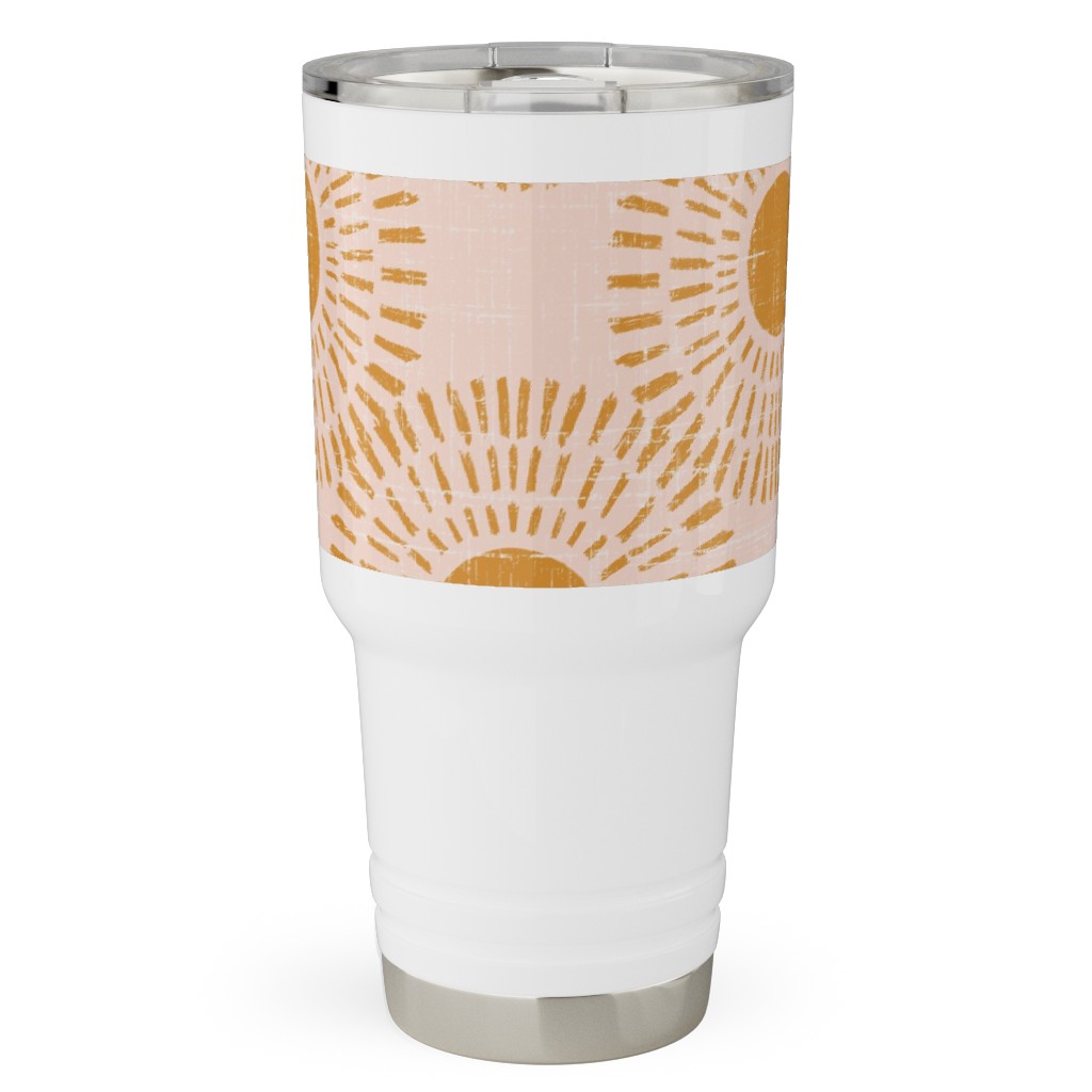 Sunburst - Pale Pink and Burnt Orange Travel Tumbler, 30oz, Pink