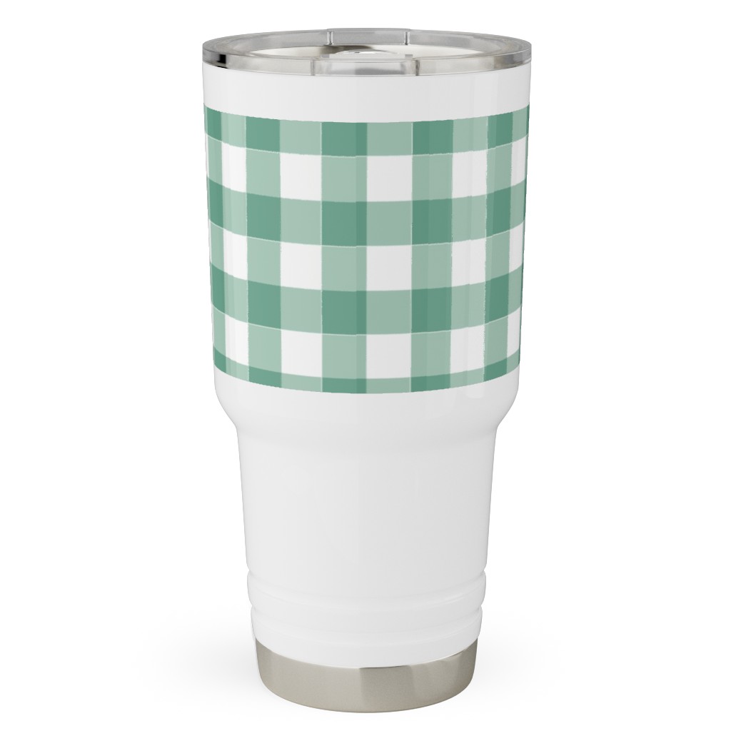 Simple Gingham Travel Tumbler, 30oz, Green, Desert Green