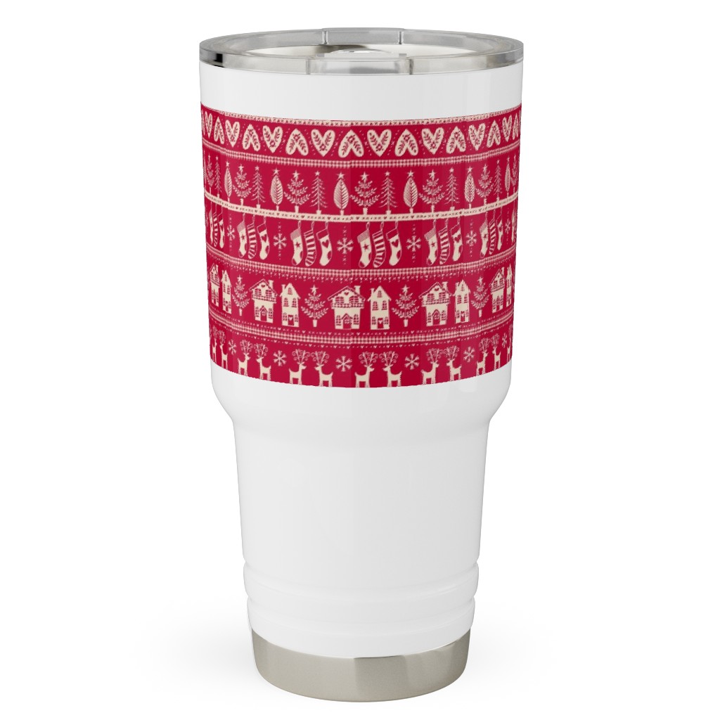 Nordic Vintage Christmas Travel Tumbler, 30oz, Red