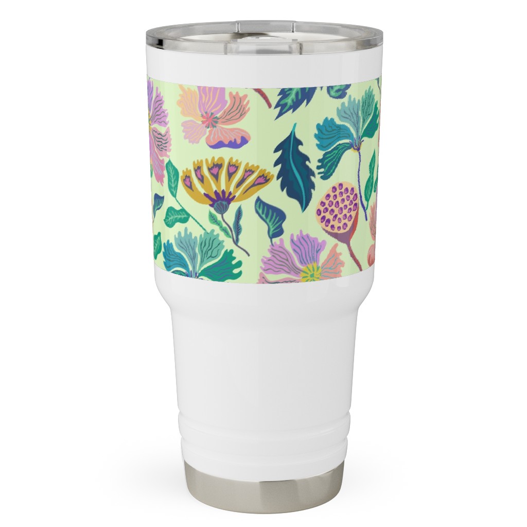 Indian Florals - Light Green Travel Tumbler, 30oz, Multicolor