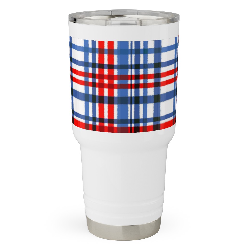 Intricate Plaid Travel Tumbler, 30oz, Blue