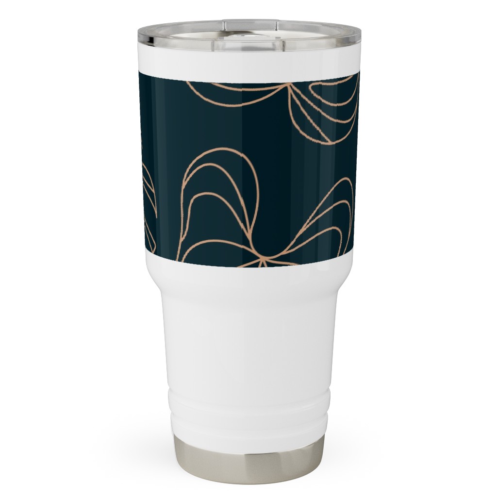 Minimalist Monstera Leaves - Dark Travel Tumbler, 30oz, Blue, True Blue