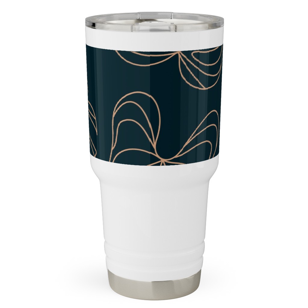 Minimalist Monstera Leaves - Dark Travel Tumbler, 30oz, Blue