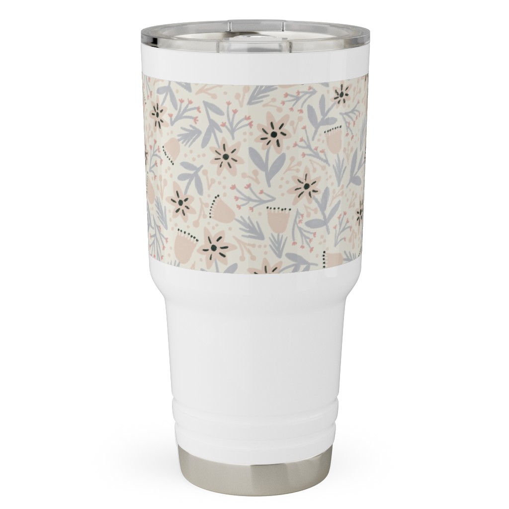 Vintage Flowers - Pastel Pink Travel Tumbler, 30oz, Beige