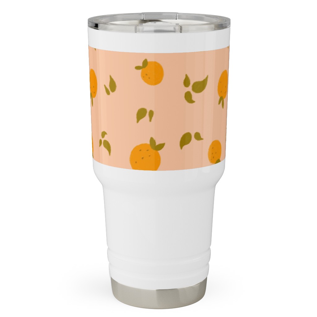 Oranges & Leaves on Peach Travel Tumbler, 30oz, Orange