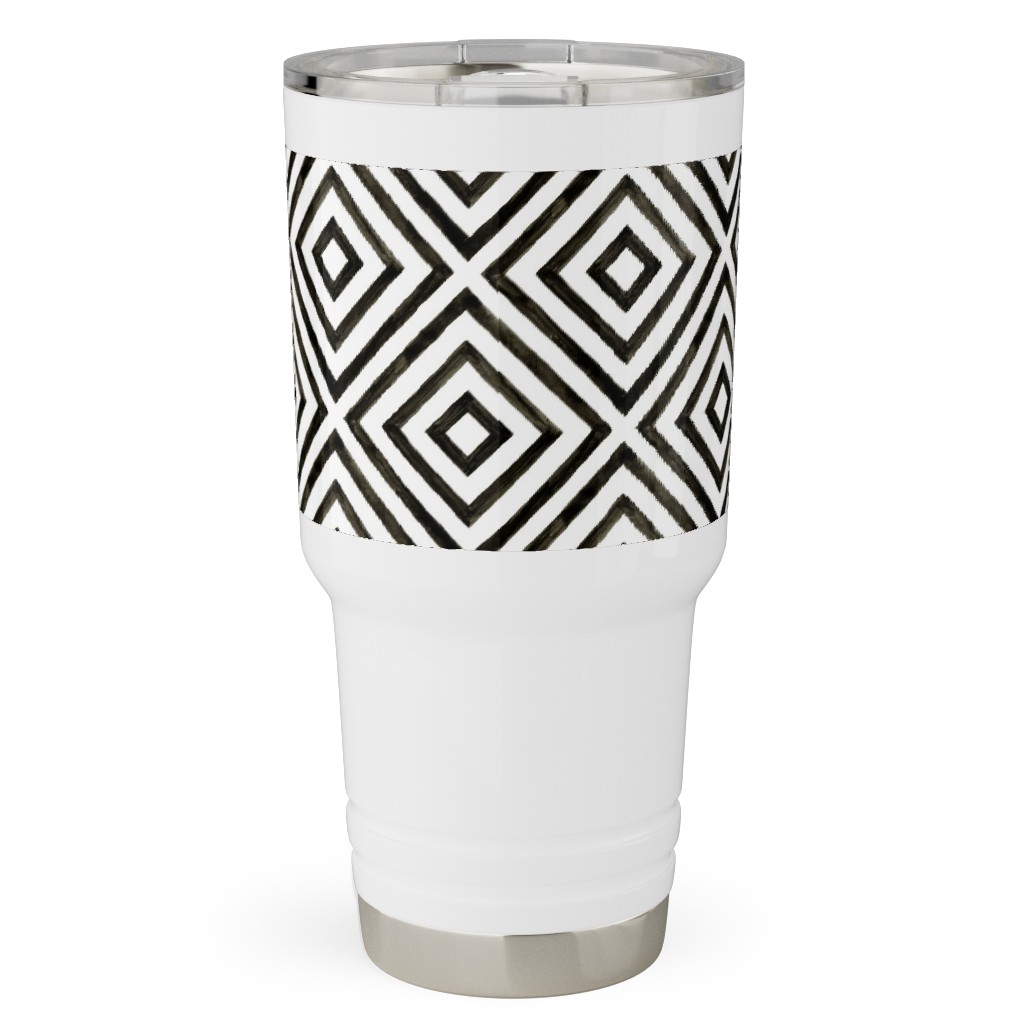 Diamond Pattern - Black and White Travel Tumbler, 30oz, Black