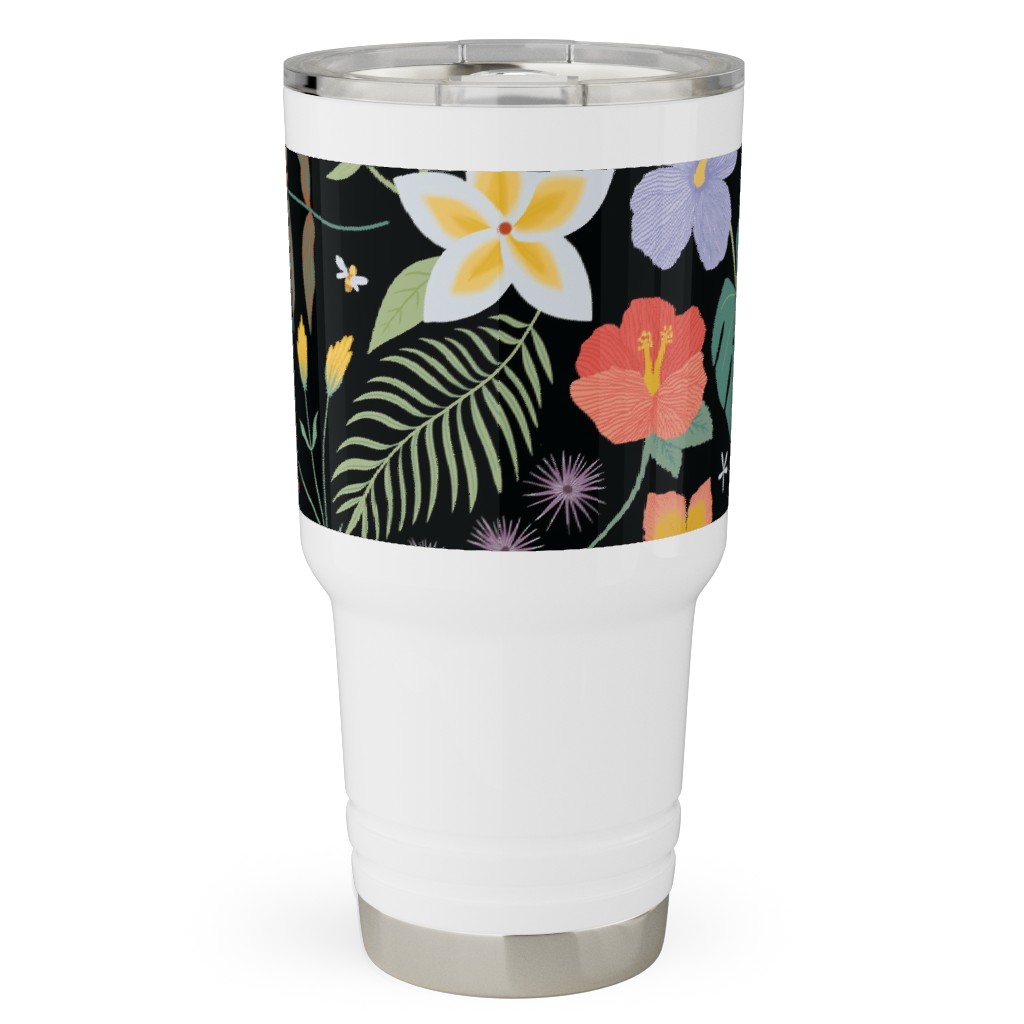 Hawaii Floral - Black Travel Tumbler, 30oz, Multicolor