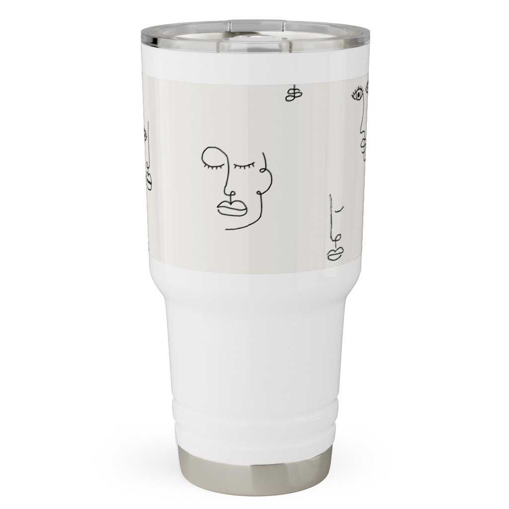 Minimalist Feminist Faces - Line Drawing Travel Tumbler, 30oz, Beige