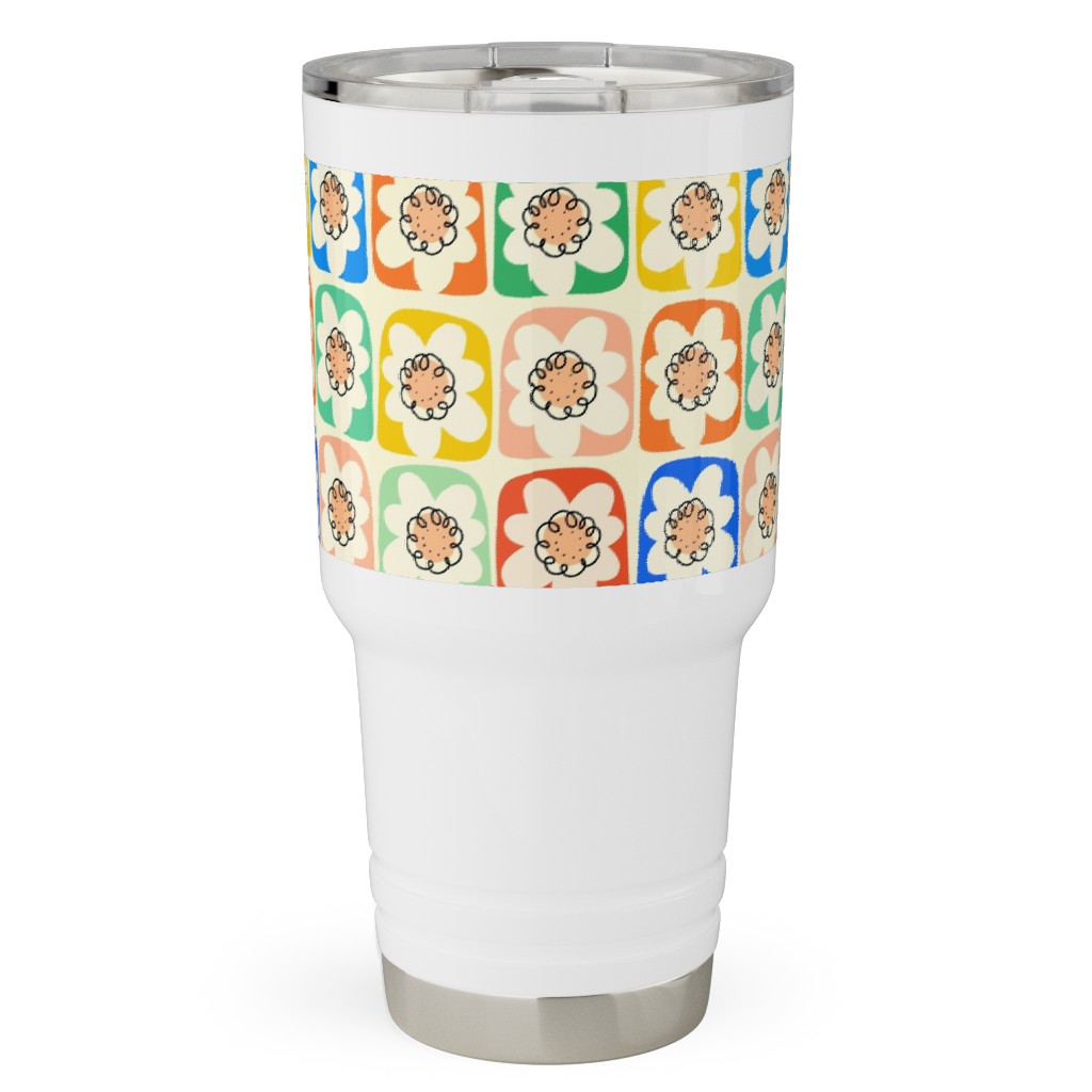 Abstract Retro Flower Doodle Squares - Multi Travel Tumbler, 30oz, Multicolor