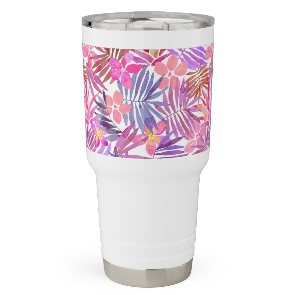 Watercolor Tropical Vibes - Pink Travel Tumbler, 30oz, Pink, Bright Pink
