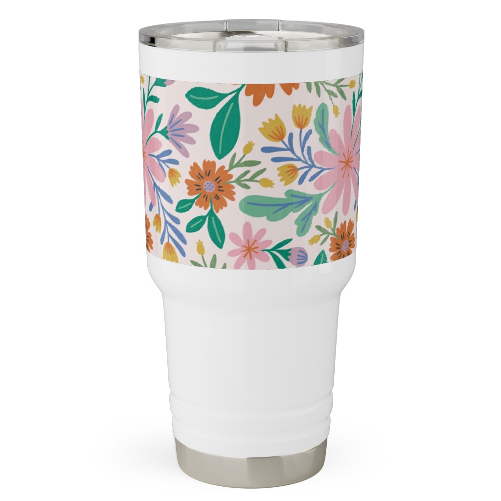 Happy Flowers - Pink Multi Travel Tumbler, 30oz, Pink, Bright Pink