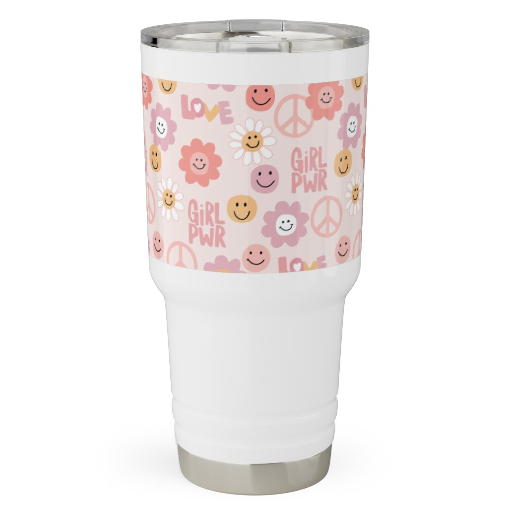 Happy Girl Power - Pink Travel Tumbler, 30oz, Pink, Bright Pink