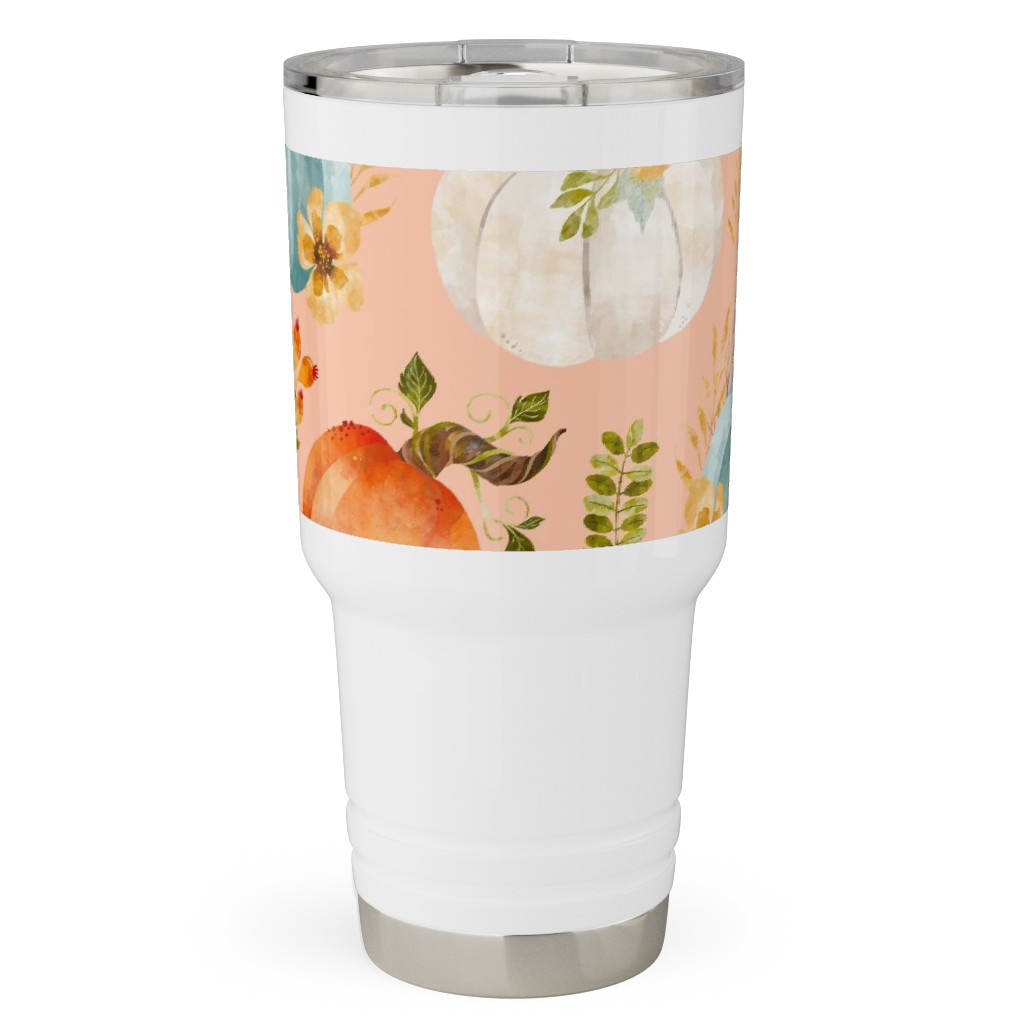Rustic Farmhouse Pumpkins on Pale Peach Travel Tumbler, 30oz, Orange, Orange