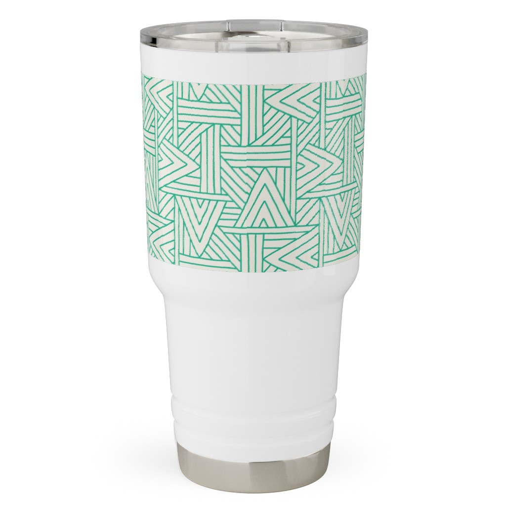 Angles - Green on White Travel Tumbler, 30oz, Green