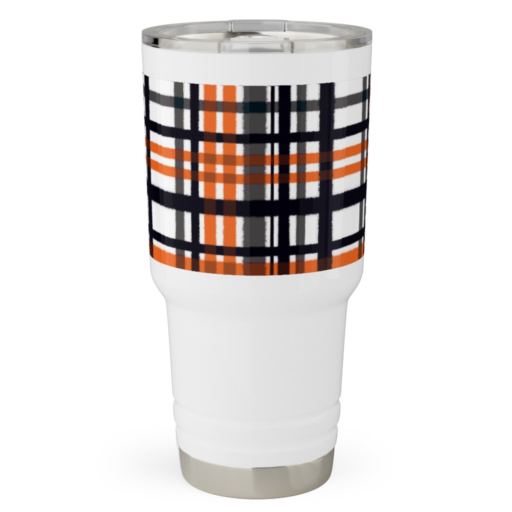 Intricate Plaid Travel Tumbler, 30oz, Orange, Charcoal