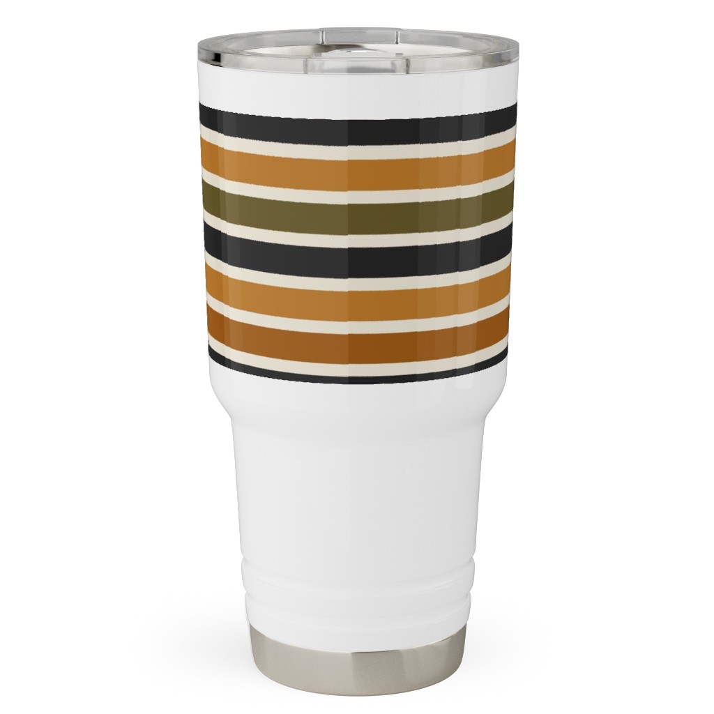 Halloween Stripes With Orange and Olive Green Travel Tumbler, 30oz, Orange